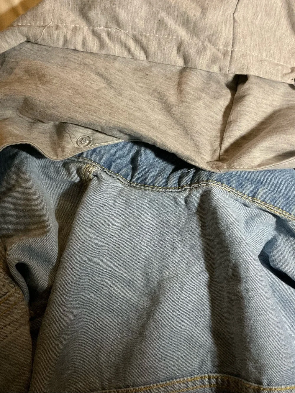 Light Blue Denim Jacket with Detachable Gray Hood - Picture 9 of 9